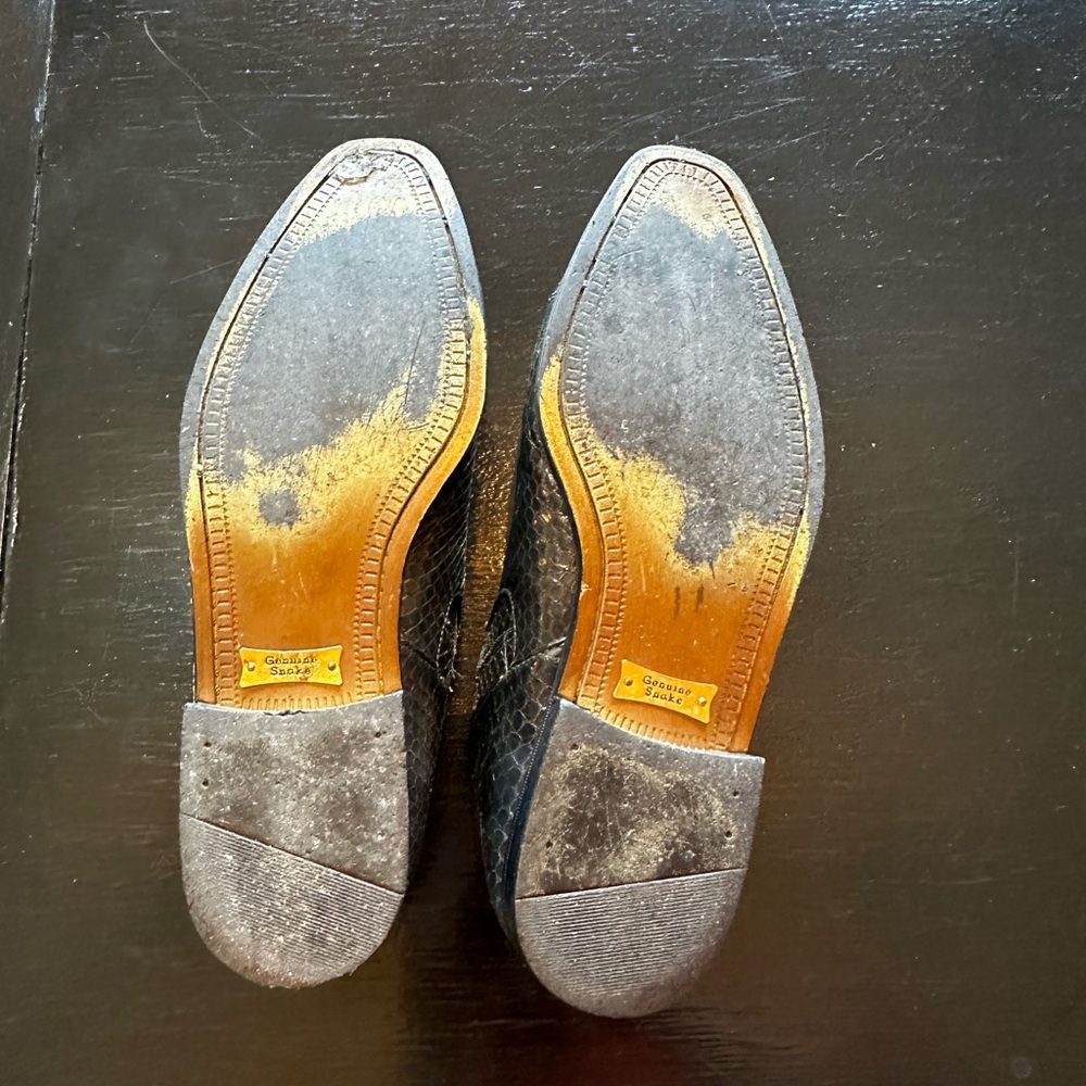 Vintage Giorgio Brutini 8 1/2 Green Genuine Snakeskin Shoes - Picture 4 of 15